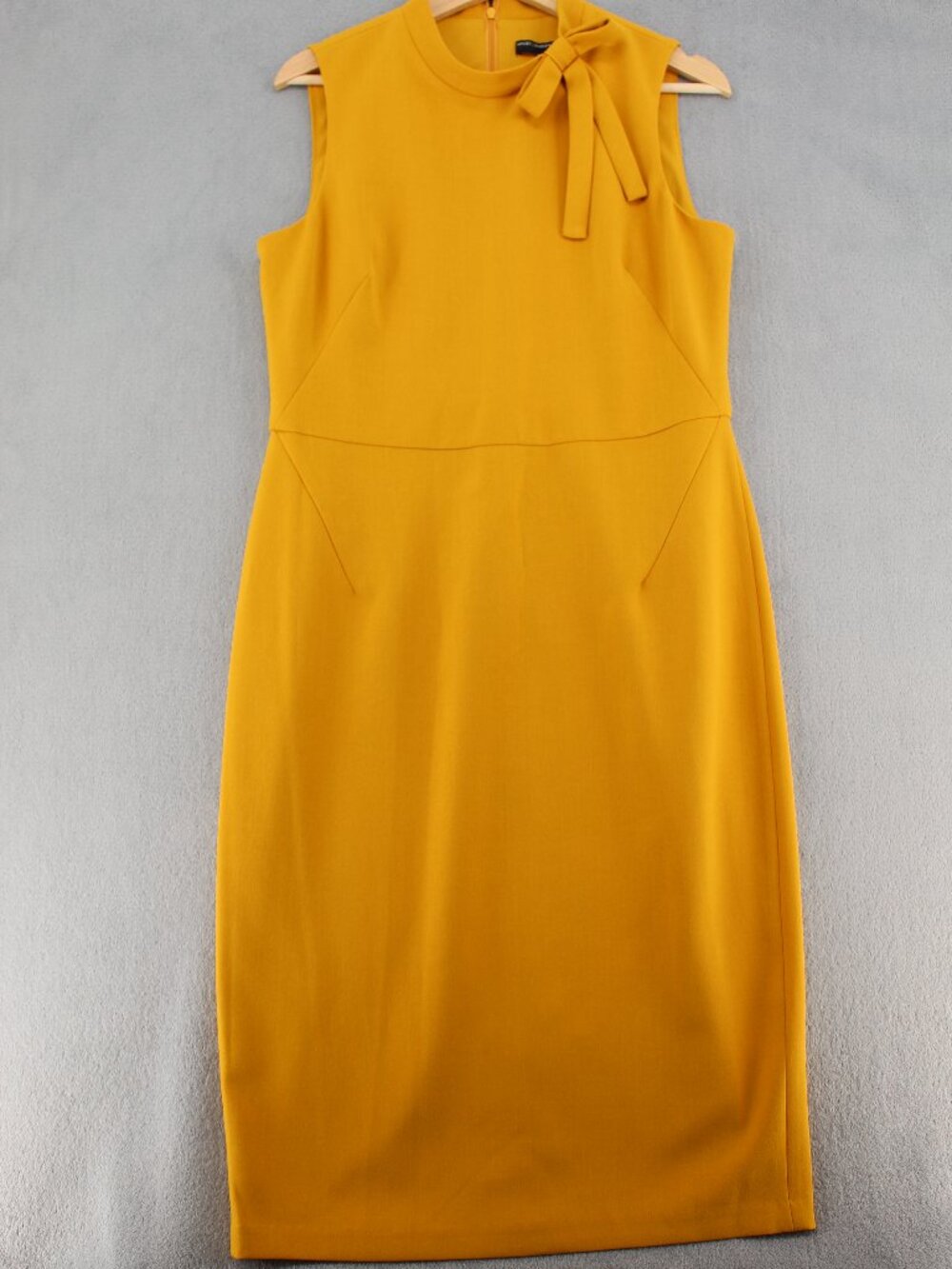 Maggy London Women’s Size 12 Mustard Yellow Bow Neck Sleeveless Midi Dress